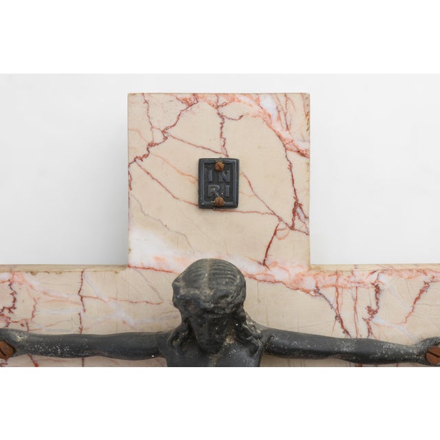 1920s Belgian Bronze and Marble Crucifix, 1920s For Sale - Image 5 of 11