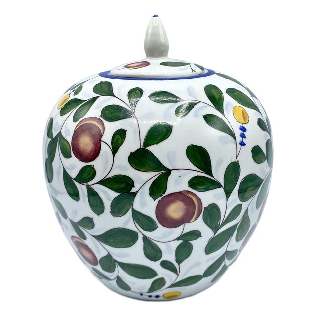Vintage Hand Painted Plum Design Chinese Porcelain Ginger Jar For Sale