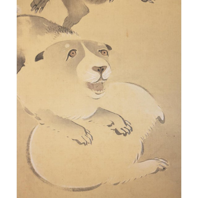 Textile 1861 "Monkeys and Puppies" by Nakajima Kayo, Japanese Silk Scroll Painting For Sale - Image 7 of 18