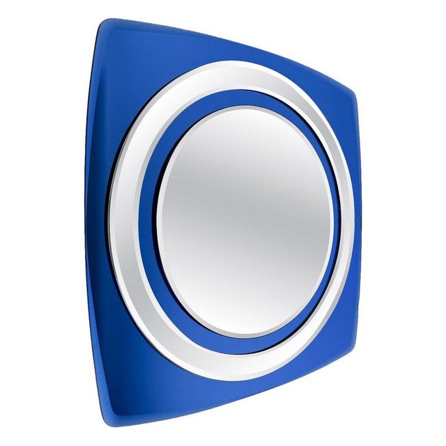 Vintage Italian Space Age Wall Mirror in Cobalt Blue Beveled and Mirrored Glass, 1970s For Sale - Image 13 of 13