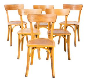 French Blonde Bentwood Kick Leg Dining Chairs from Baumann, 1950s, Set of 6