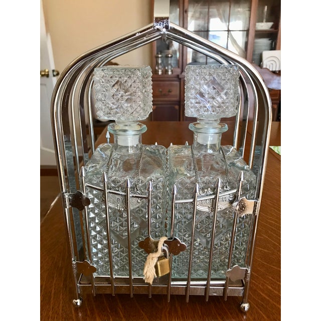 Mid-Century Modern Mid-Century Modern Barware Chrome Caddy With Pressed Glass Liquor Bottles Set- 3 Pieces For Sale - Image 3 of 7