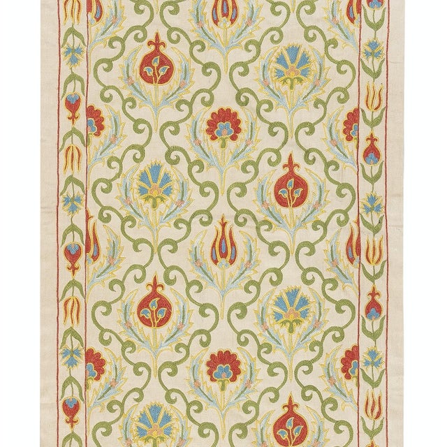 20x68 in 100% Silk Wall Hanging. Embroidered Table Runner. Traditional Tablecloth For Sale - Image 4 of 4