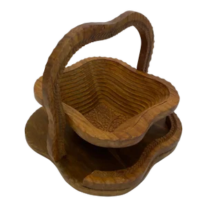 Wooden Fruit Basket Hand-Carved and Collapsible