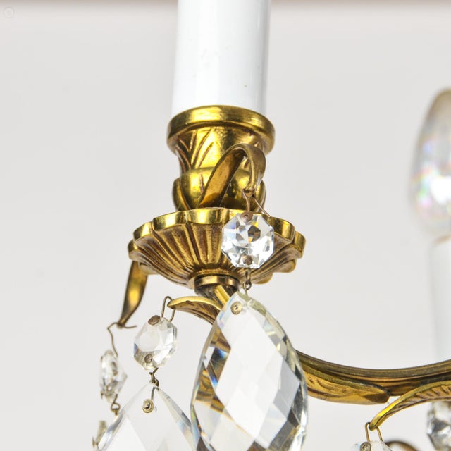 Vintage Brass and Crystal Chandelier 5 Light Baroque Rococo Revival Made in Sweden For Sale - Image 13 of 18