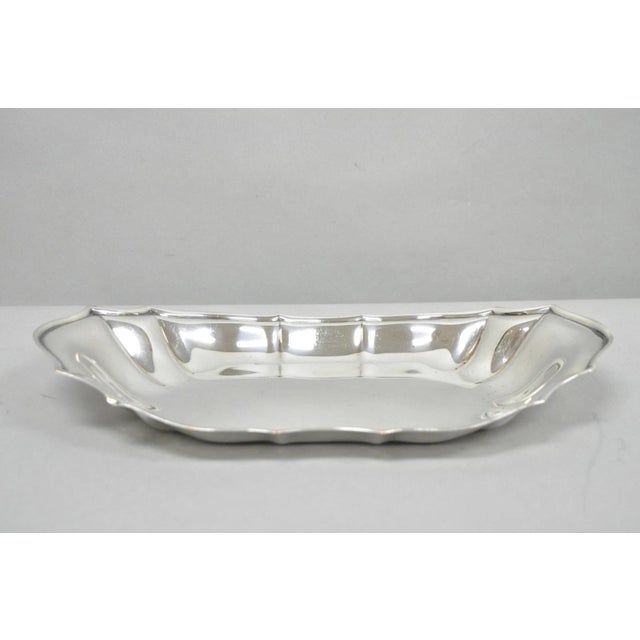 Victorian Vintage English Victorian Style Scalloped Oval Narrow Silver Plated Trinket Dish For Sale - Image 3 of 10