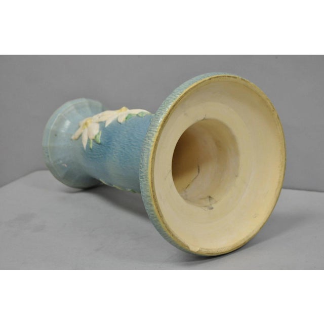 Vintage Roseville Usa Blue Clematis Flower Art Pottery Jardiniere Pedestal Base For Sale - Image 17 of 18