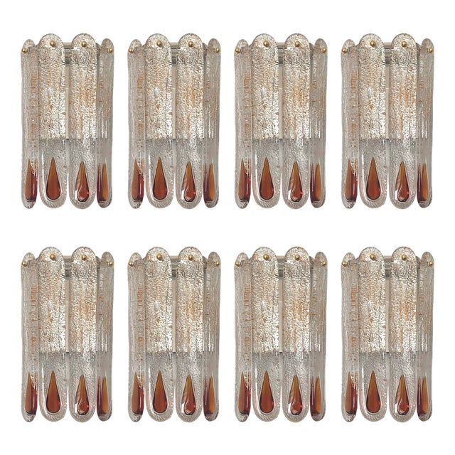 Mid-Century Modern Italian Murano Wall Sconces from Mazzega, 1970s, Set of 8 For Sale