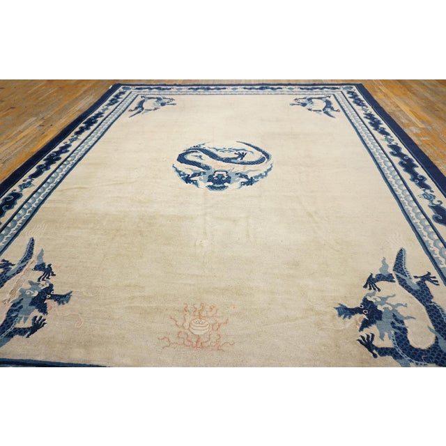 Late 19th Century Chinese Peking Dragon Carpet ( 10'2" x 12'8" - 310 x 385 ) Antique Chinese Medallion Knotted Rug, Circa...