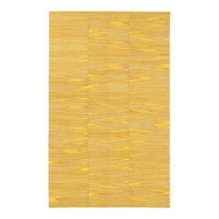 Rug & Kilim’s Contemporary Kilim in Yellow and Beige-Brown Stripes and Geometry For Sale