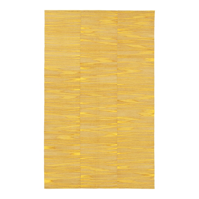 Rug & Kilim’s Contemporary Kilim in Yellow and Beige-Brown Stripes and Geometry For Sale