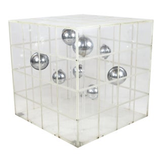 1960s Op Art Translucent Acrylic Cube Sculpture by Argentine Author Martha Boto For Sale