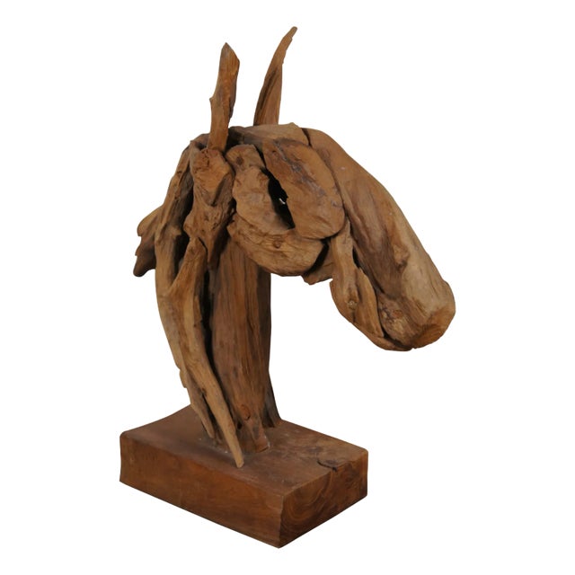 Vintage Abstract Modern Teak Driftwood Horse Head Bust