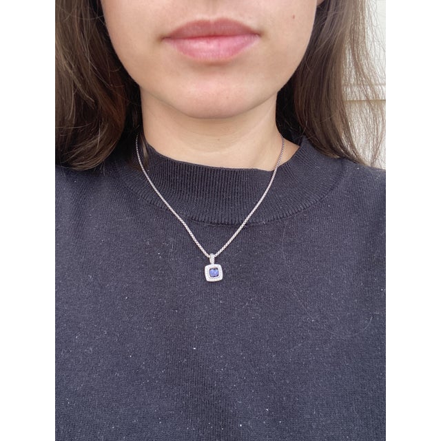 Early 21st Century David Yurman Amethyst and Diamond Cushion Checkerboard Pendant Box Chain, Ss For Sale - Image 5 of 5