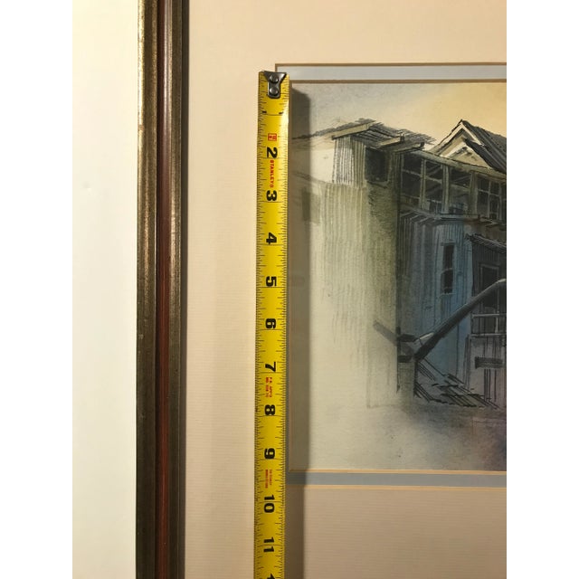 Paint 1970's Watercolor Painting by American Listed Artist David Solomon "Tin Towers" With Certificate of Authenticity For Sale - Image 7 of 10