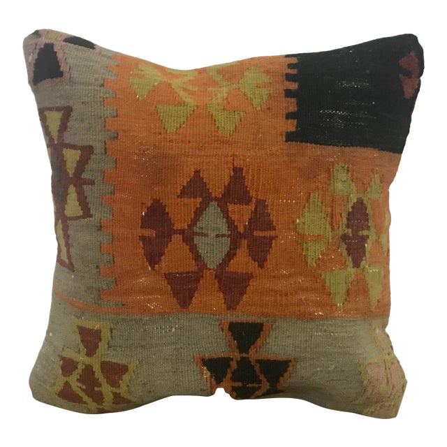 Vintage Turkish Bohemian Handmade Kilim Pillow Case For Sale