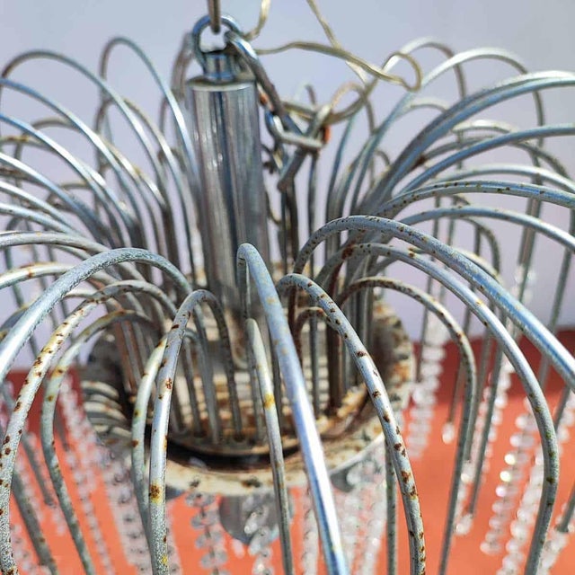 Vintage Metal Chandelier with Glass Drops For Sale - Image 5 of 10