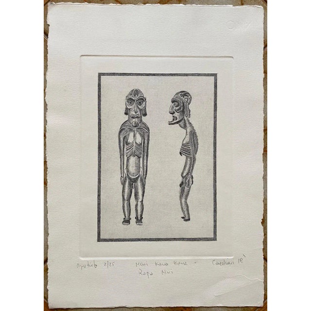 Dark Gray Late 20th Century Easter Island "Moai Kavakava" Etching by Rapa Nui Artist Ricardo Candiani For Sale - Image 8 of 8