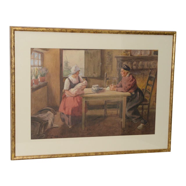 G. Howard Hilder "A Family Moment in Volendam" Original Watercolor C.1930s For Sale