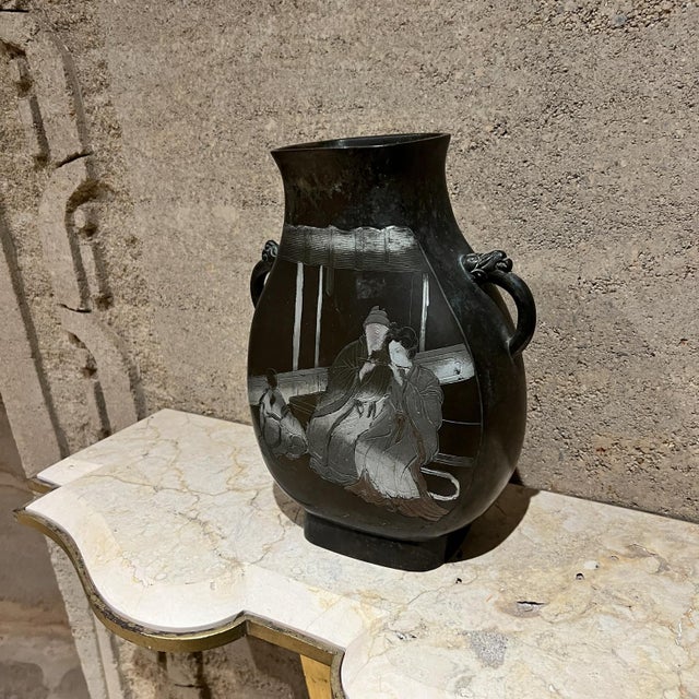 Figural Asian Vase in Bronze Double Sided Art For Sale In San Diego - Image 6 of 12