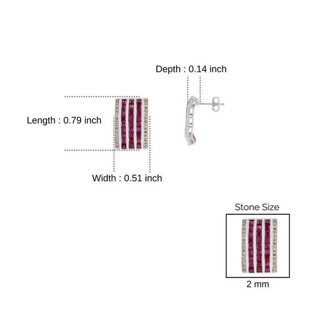 Art Deco Style Multi-Row Square Ruby Diamond Panel Silver Stud Earrings- A Pair For Sale - Image 9 of 11