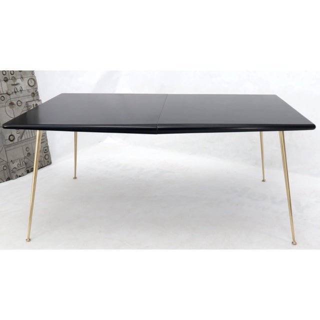 Black Lacquer Brass Legs Gibbings Dining Table with 1 Extensions Board For Sale - Image 10 of 13