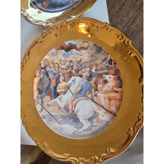 Six Old Master Renaissance Art Cabinet Plates With Gold Exterior Rims For Sale - Image 9 of 14