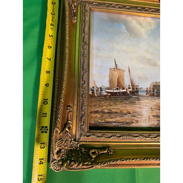Mid 20th Century Original Marine Oil Painting, Fishing Boat Beached at Low Tide, in Gilt Frame For Sale - Image 5 of 6