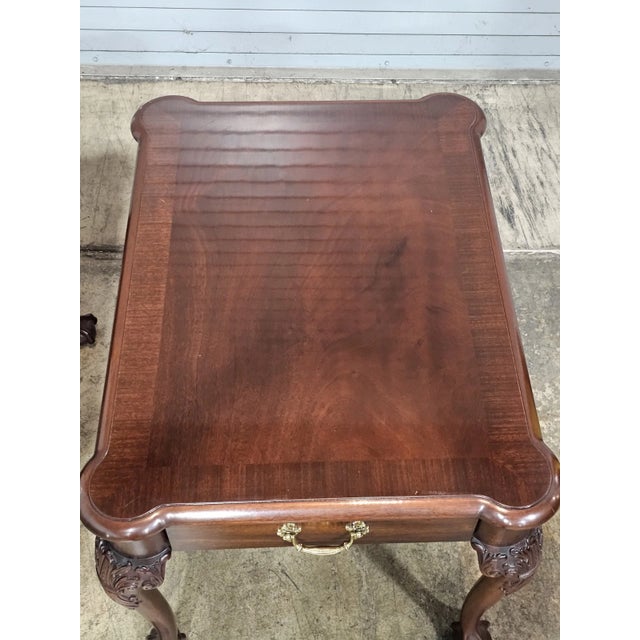 Wood Pair Henkel Harris Chippendale Style Mahogany Claw & Ball Side Tables End Table For Sale - Image 7 of 14