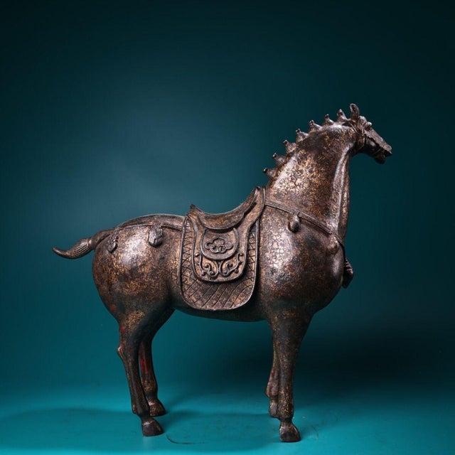 Heavy Vintage Chinese Gilt Bronze Tang Style Horse Sculpture For Sale In Los Angeles - Image 6 of 9