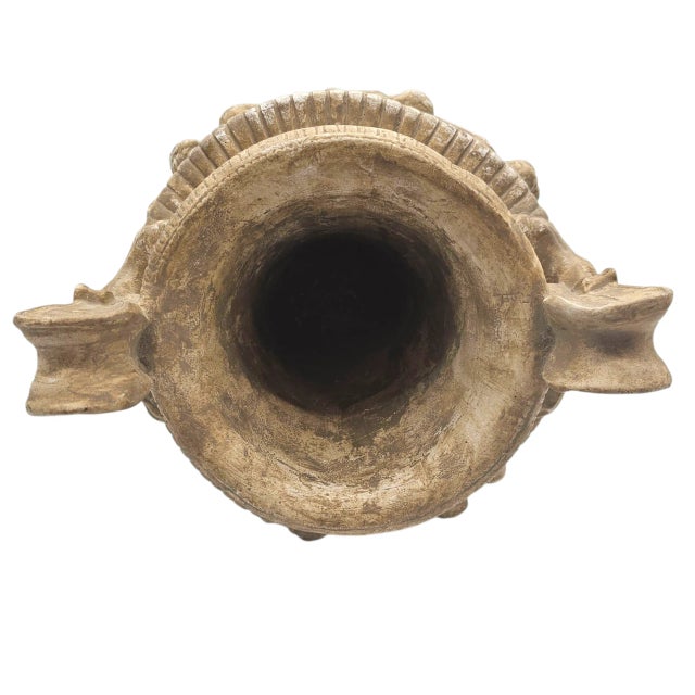 Greek Roman Neoclassical Cast Plaster Urn With Bacchanal Relief and Twin Scroll Handles For Sale - Image 4 of 9