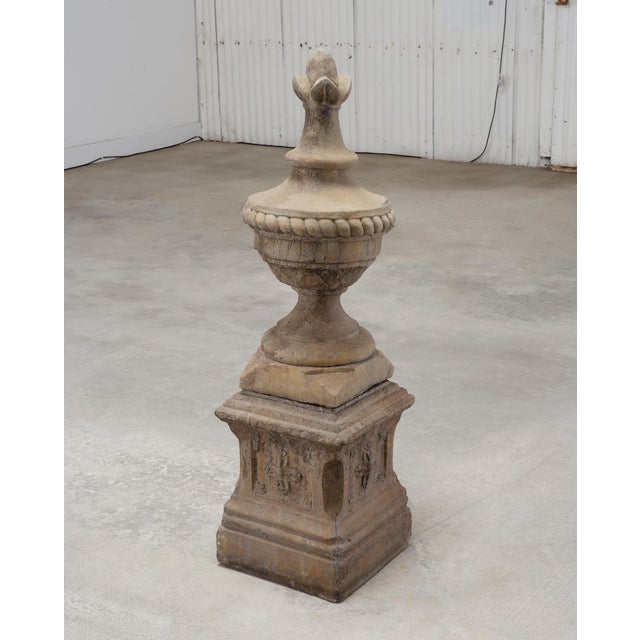 Neoclassical Cast Stone Garden Finial on Pedestal 44 Inch For Sale - Image 18 of 18