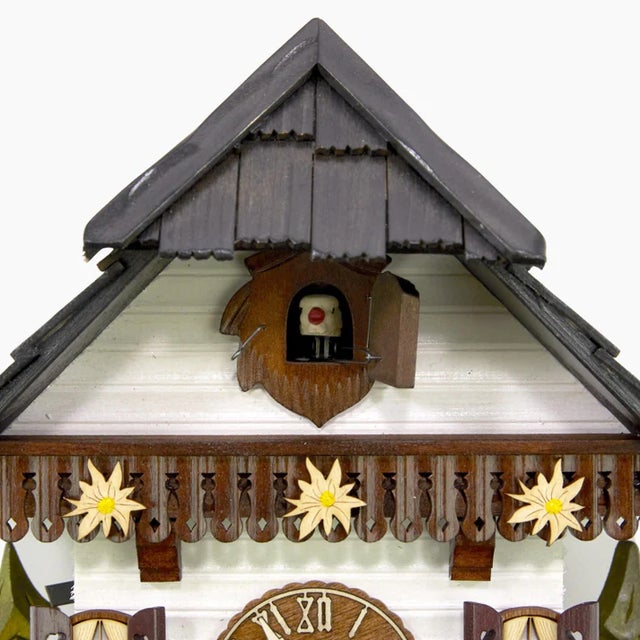 2020s Traditional Black Forest Chalet Clock - Movable Beer Drinker & Edelweiss For Sale - Image 5 of 5