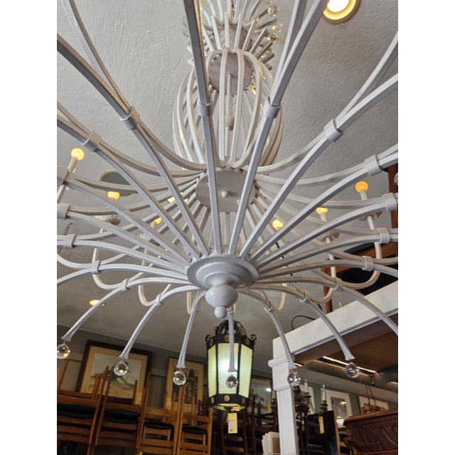 Vintage Wrought Iron Large White Chandelier For Sale - Image 9 of 14