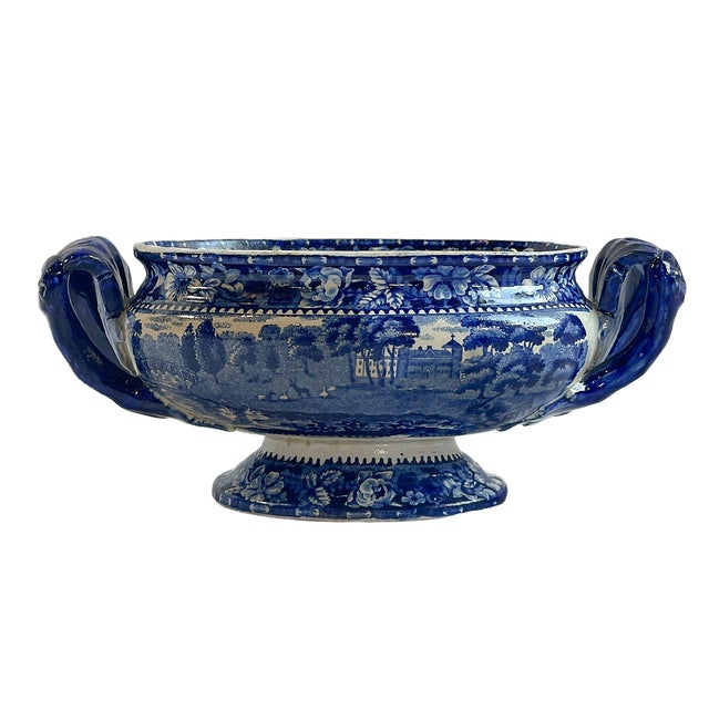 Early 19th Century 1930's Blue Staffordshire Transferware Euston Hall Pedestal Tureen For Sale - Image 5 of 9