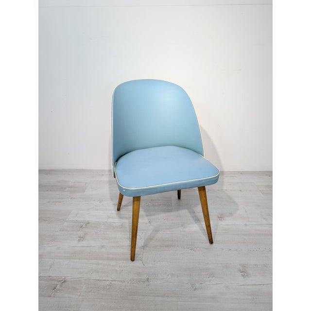 Vintage Blue Leather Armchair, 1950s For Sale - Image 3 of 14