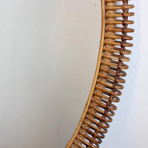 Large Italian Rattan Wall Mirror, 1960s For Sale - Image 9 of 12
