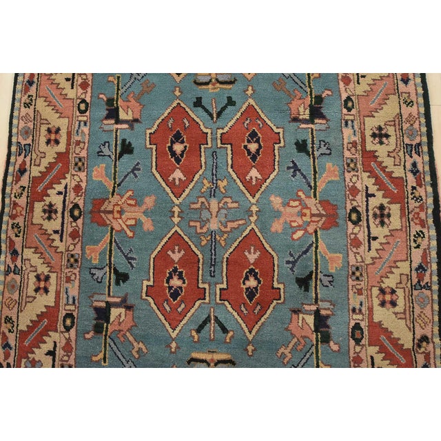 2000 - 2009 Heriz Rug 3’10” X 5’11” Blue Wool Vintage Tribal Hand-Knotted Oriental Carpet For Sale - Image 5 of 12