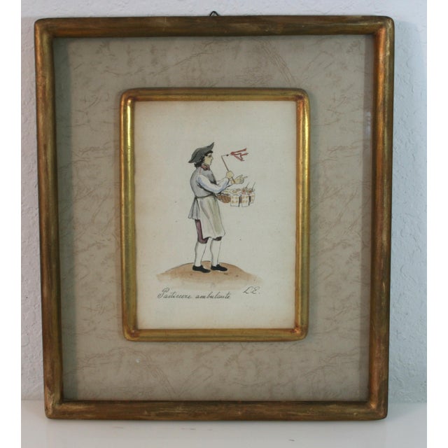 Antique Original Signed Italian Watercolor "Pasticcere Ambulante" Framed & Matted This Italian street cries watercolor was...