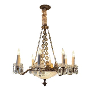 1930s French Empire Gilt Bronze and Crystal Chandelier With 8 Arms For Sale