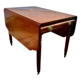 19th C. American Sheraton Classic Drop Leaf Table on Casters For Sale