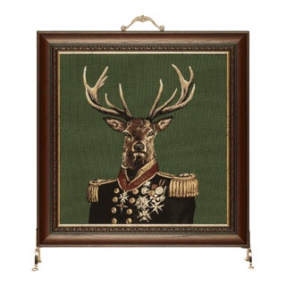 Admiral Stag Green Tapestry Firescreen For Sale