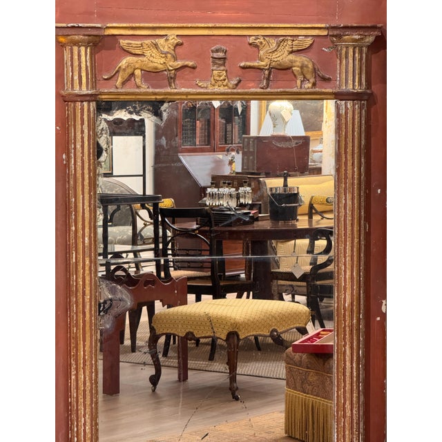Neoclassical Early 19th Century Continental Neoclassical Parcel-Gilt and Red Painted Mirror For Sale - Image 3 of 10