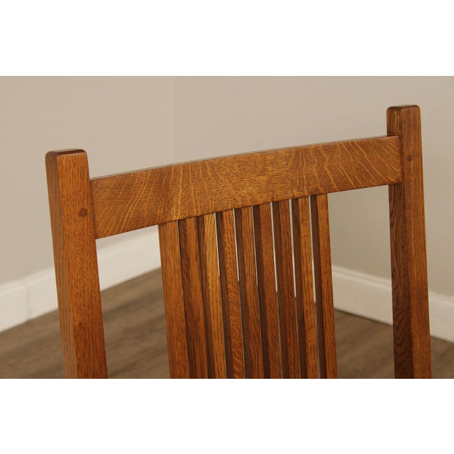 1990s Stickley Mission Collection Pair of Oak Spindle Dining Armchairs For Sale - Image 5 of 12