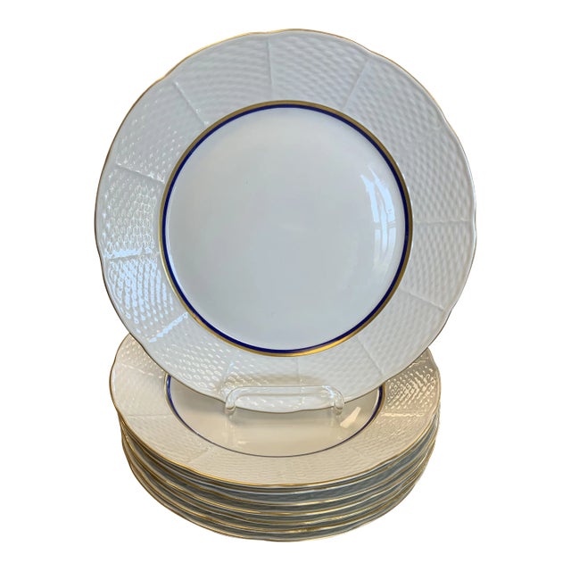Set of Eight Fine Bohemian White Porcelain Dinner Plates For Sale