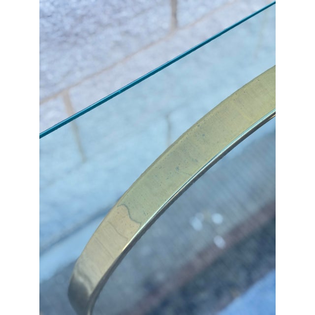 1980s Postmodern Brass-Finish Metal & Glass Console Table With Curved Base For Sale - Image 11 of 12