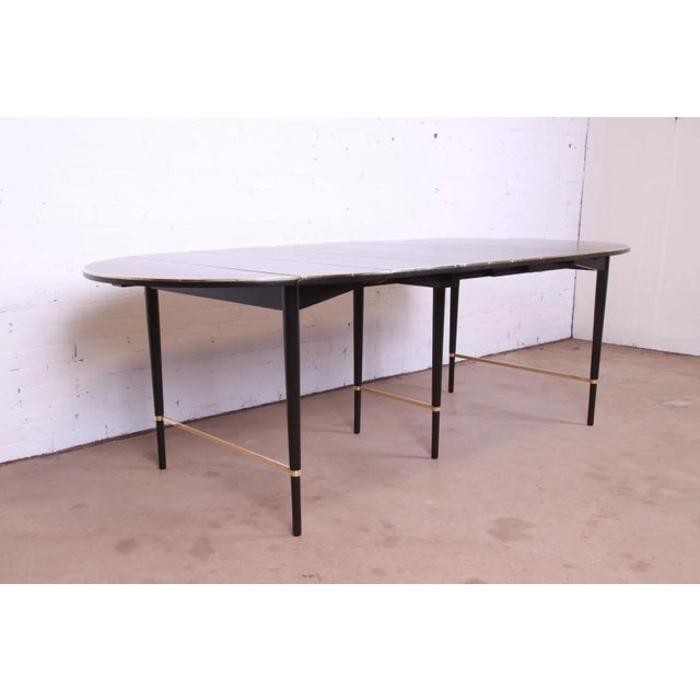 Paul McCobb Connoisseur Collection Black Lacquered Mahogany and Brass Extension Dining Table, Newly Refinished For Sale In South Bend - Image 6 of 13