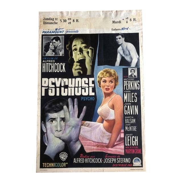 Original 1960 Alfred Hitchcock 'Psycho' Belgian Movie Poster - First Release For Sale