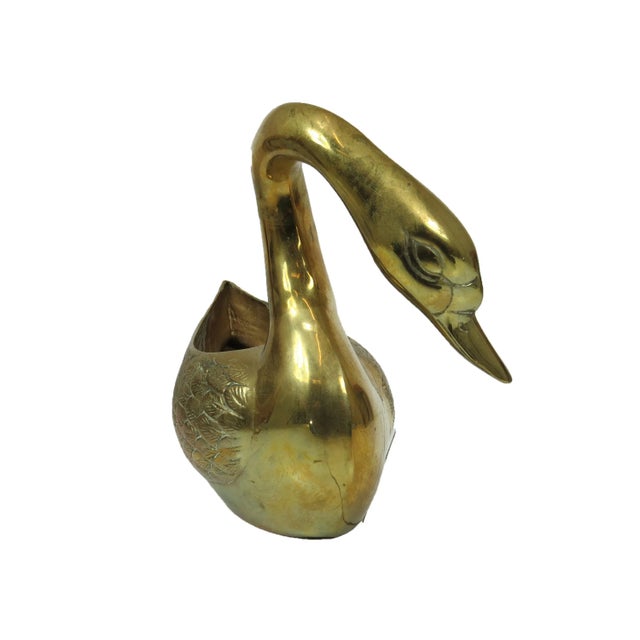 Vintage Extra Large Solid Brass Swan Planter For Sale - Image 4 of 10