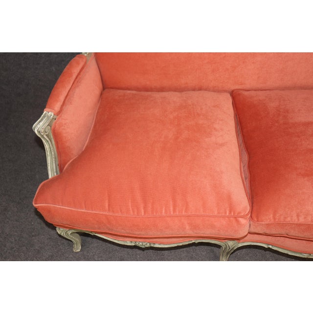 Antique French Louis XV Style Distressed Paint Decorated and Carved Sofa For Sale - Image 9 of 13